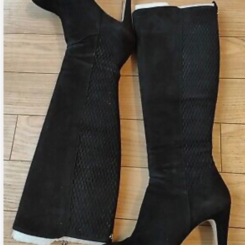 Luxury Designer Vince Camuto Eliana Black Stretch Suede Over The Knee Boot